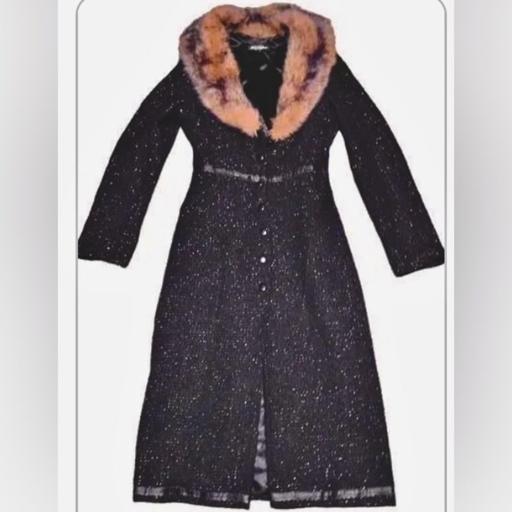 Betsey Johnson rare black label vintage coat with faux fur trim